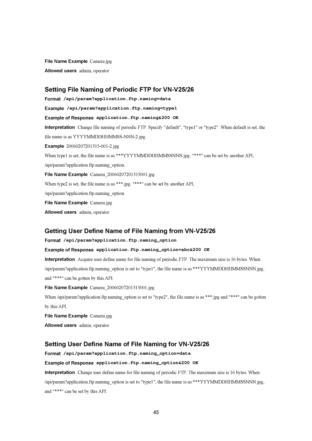 JVC VN-V26U Setting File Naming of Periodic FTP for VN-V25/26, Getting User Define Name of File Naming from VN-V25/26 