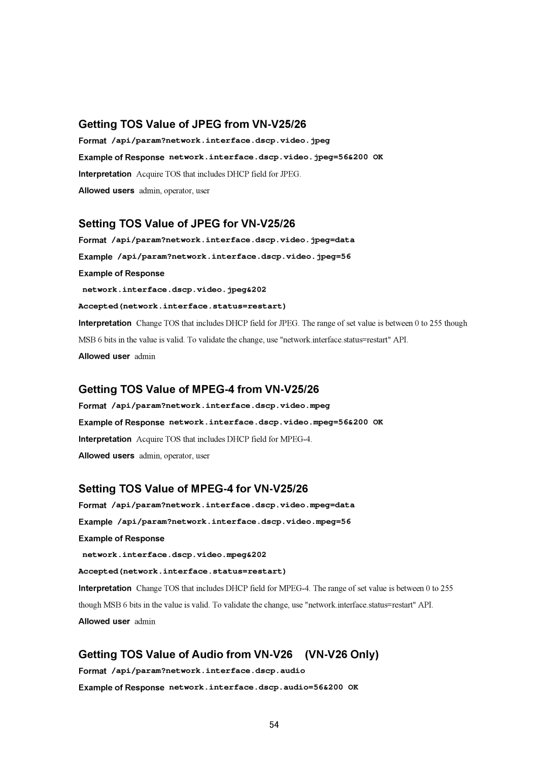 JVC VN-V25U, VN-V26U manual Getting TOS Value of Jpeg from VN-V25/26, Setting TOS Value of Jpeg for VN-V25/26 