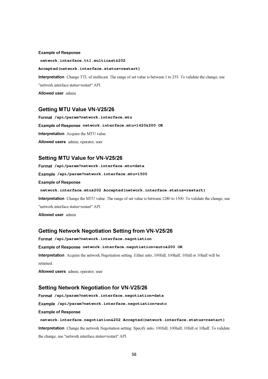 JVC VN-V25U manual Getting MTU Value VN-V25/26, Setting MTU Value for VN-V25/26, Setting Network Negotiation for VN-V25/26 