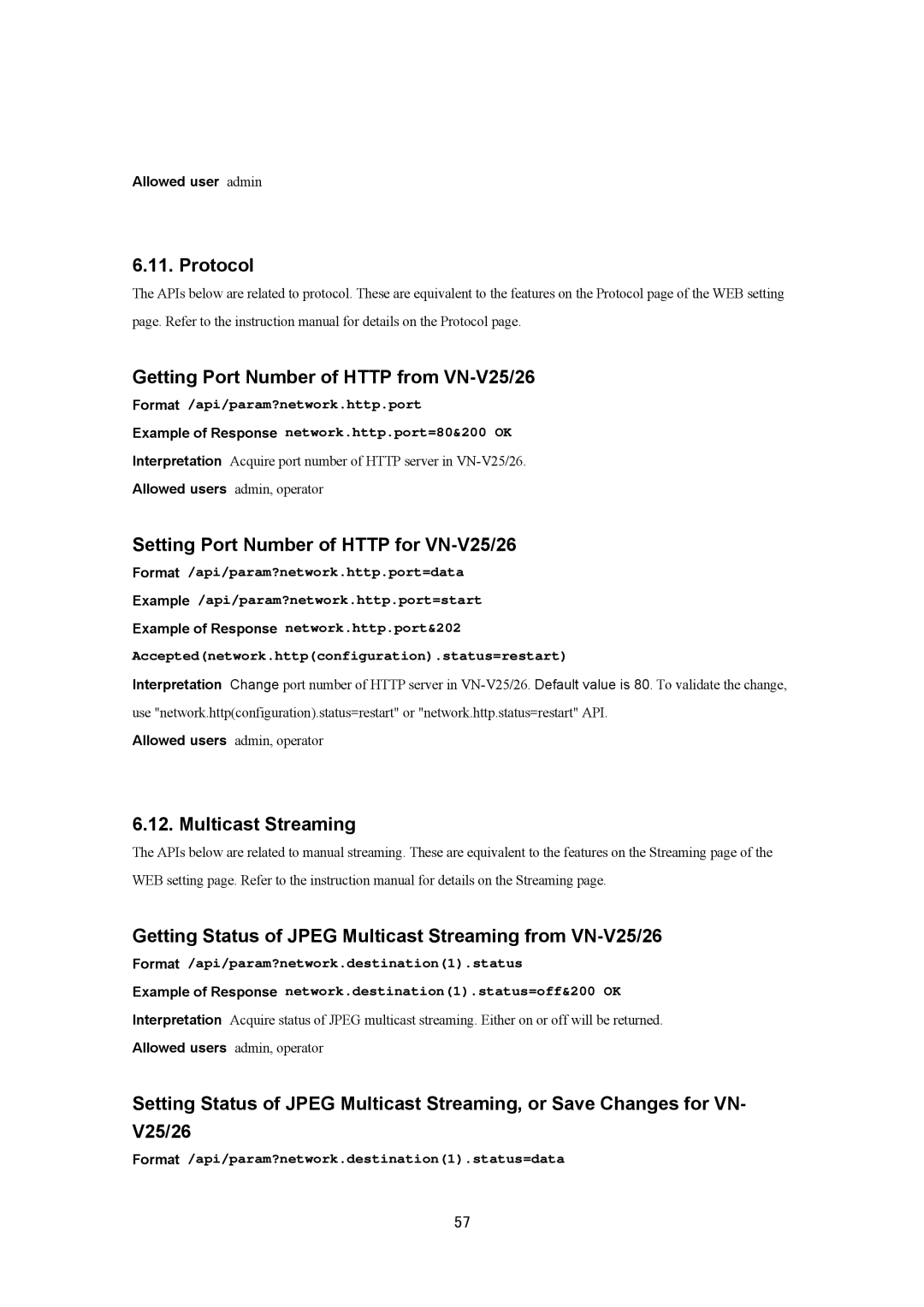 JVC VN-V26U, VN-V25U manual Protocol Getting Port Number of Http from VN-V25/26, Setting Port Number of Http for VN-V25/26 