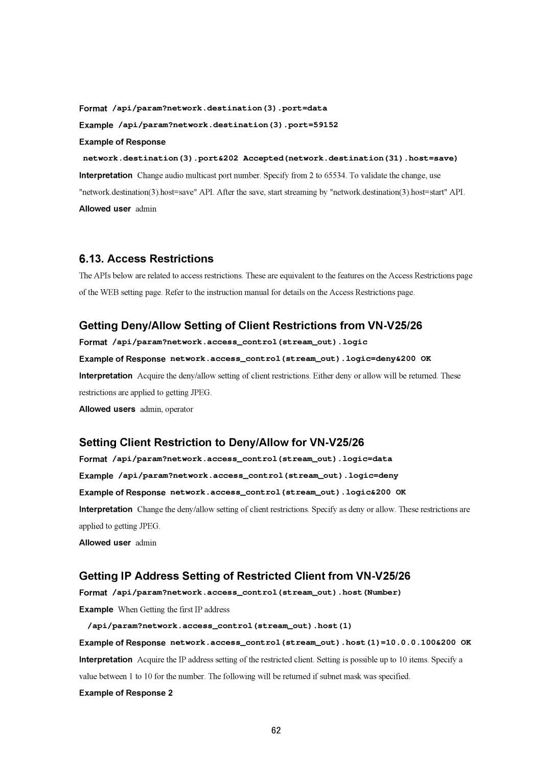 JVC VN-V25U, VN-V26U manual Setting Client Restriction to Deny/Allow for VN-V25/26 