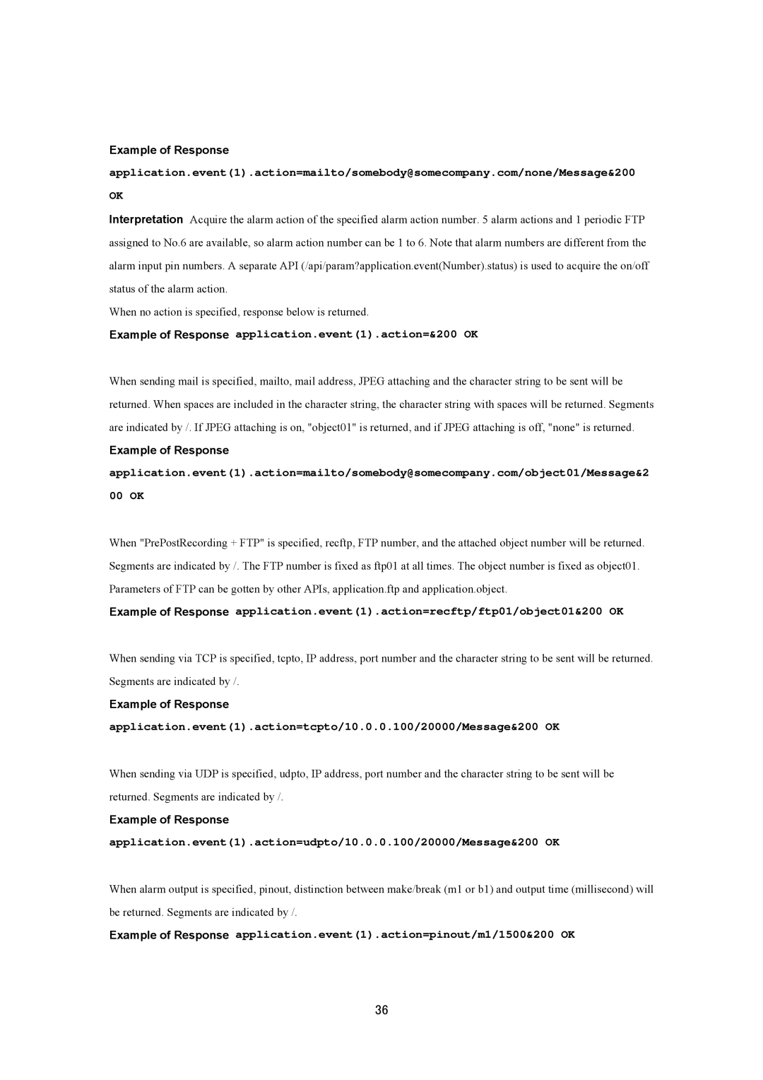 JVC VN-V686U manual Example of Response application.event1.action=&200 OK 