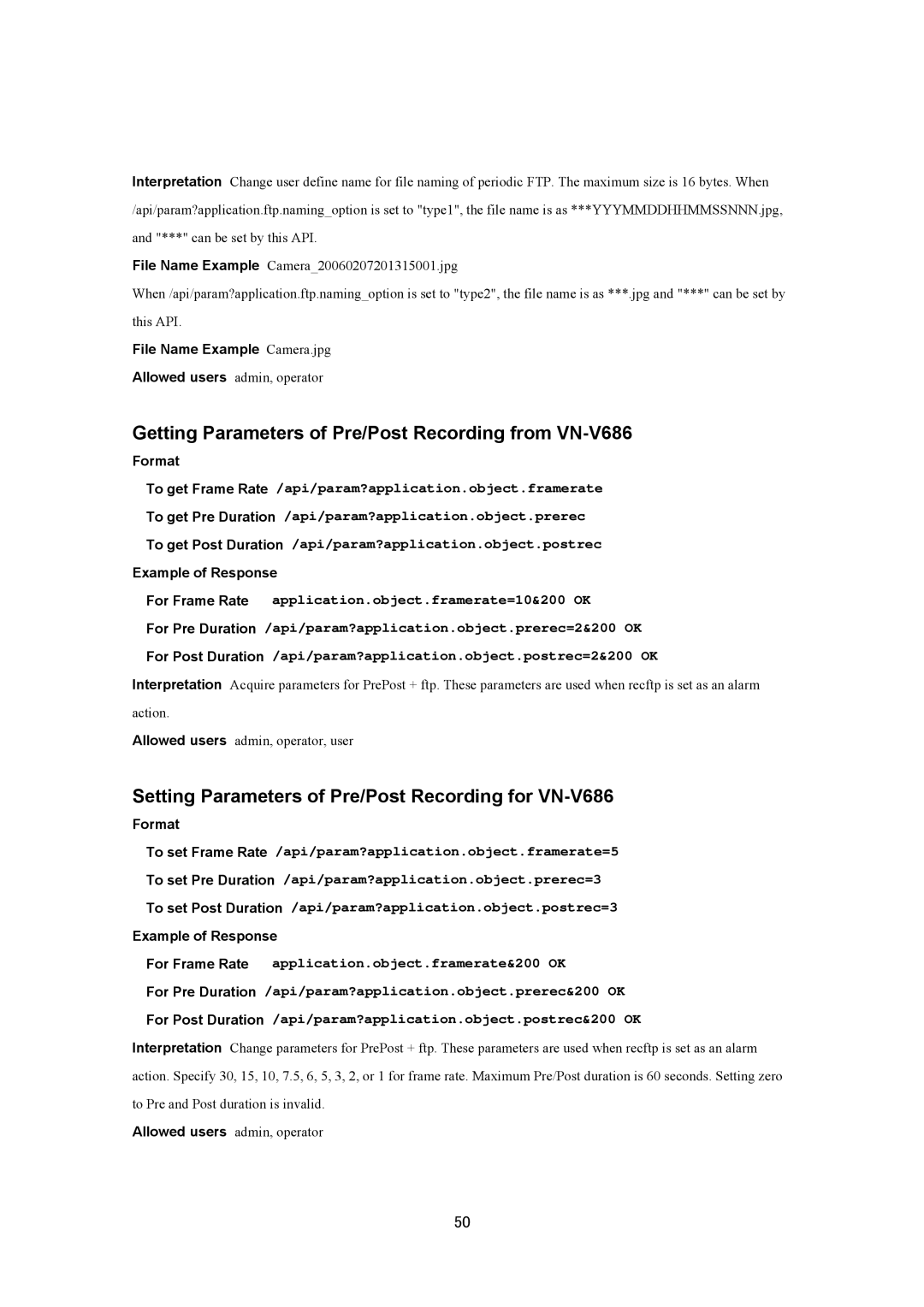 JVC VN-V686U Getting Parameters of Pre/Post Recording from VN-V686, Setting Parameters of Pre/Post Recording for VN-V686 