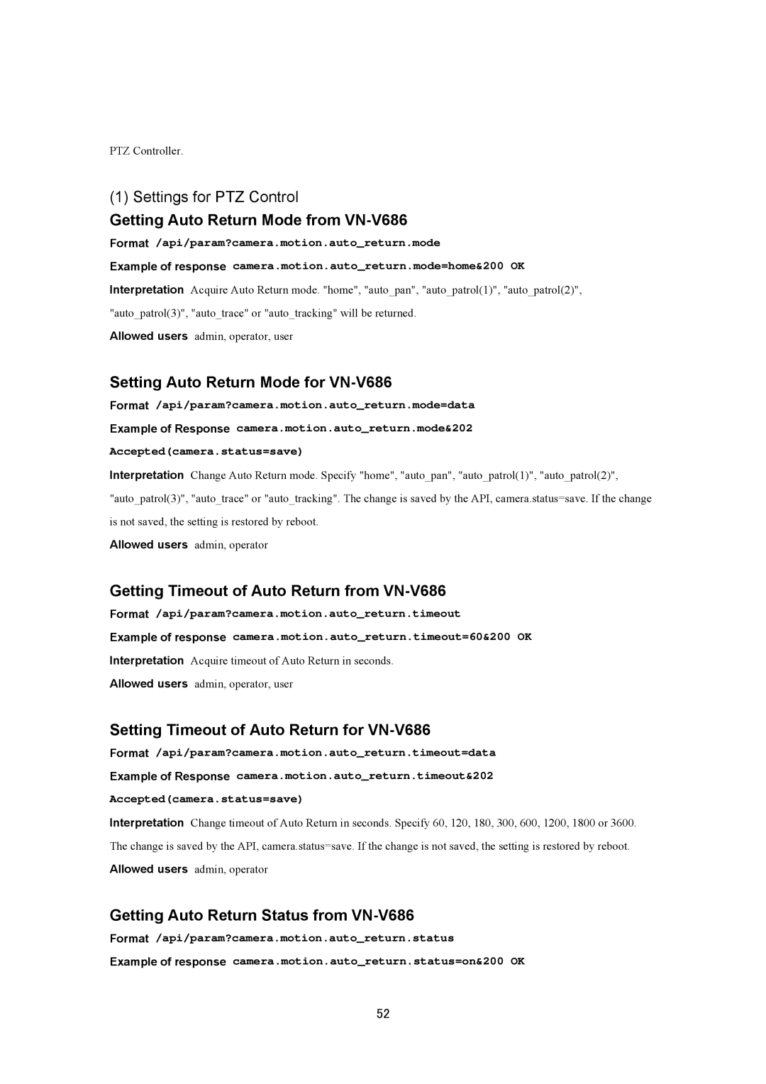 JVC VN-V686U manual Getting Auto Return Mode from VN-V686, Setting Auto Return Mode for VN-V686 