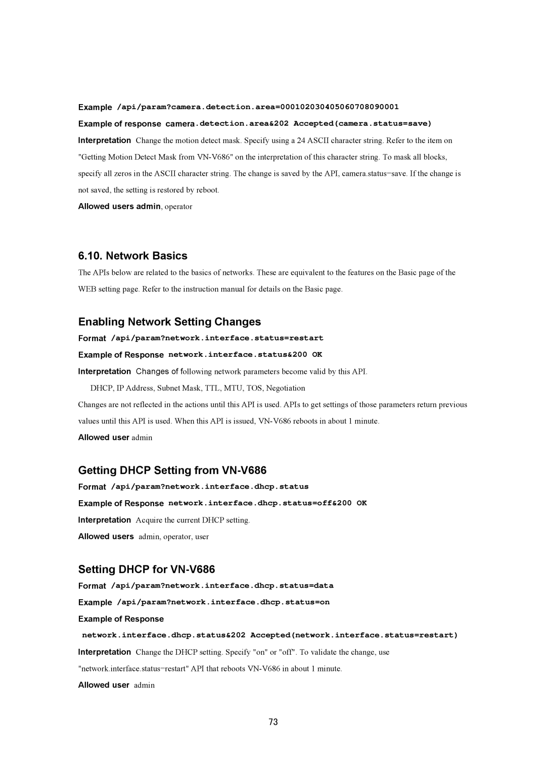 JVC VN-V686U Network Basics Enabling Network Setting Changes, Getting Dhcp Setting from VN-V686, Setting Dhcp for VN-V686 