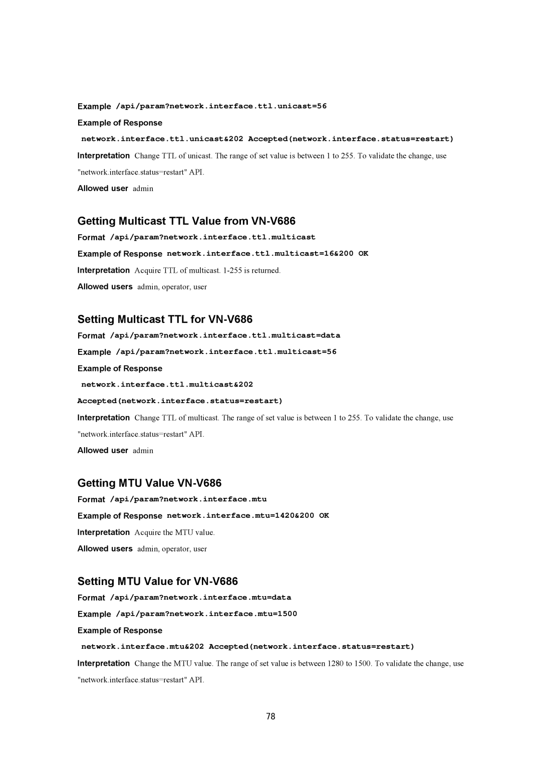 JVC VN-V686U manual Getting Multicast TTL Value from VN-V686, Setting Multicast TTL for VN-V686, Getting MTU Value VN-V686 