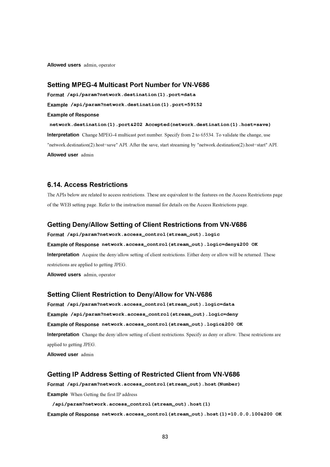 JVC VN-V686U manual Setting MPEG-4 Multicast Port Number for VN-V686, Setting Client Restriction to Deny/Allow for VN-V686 