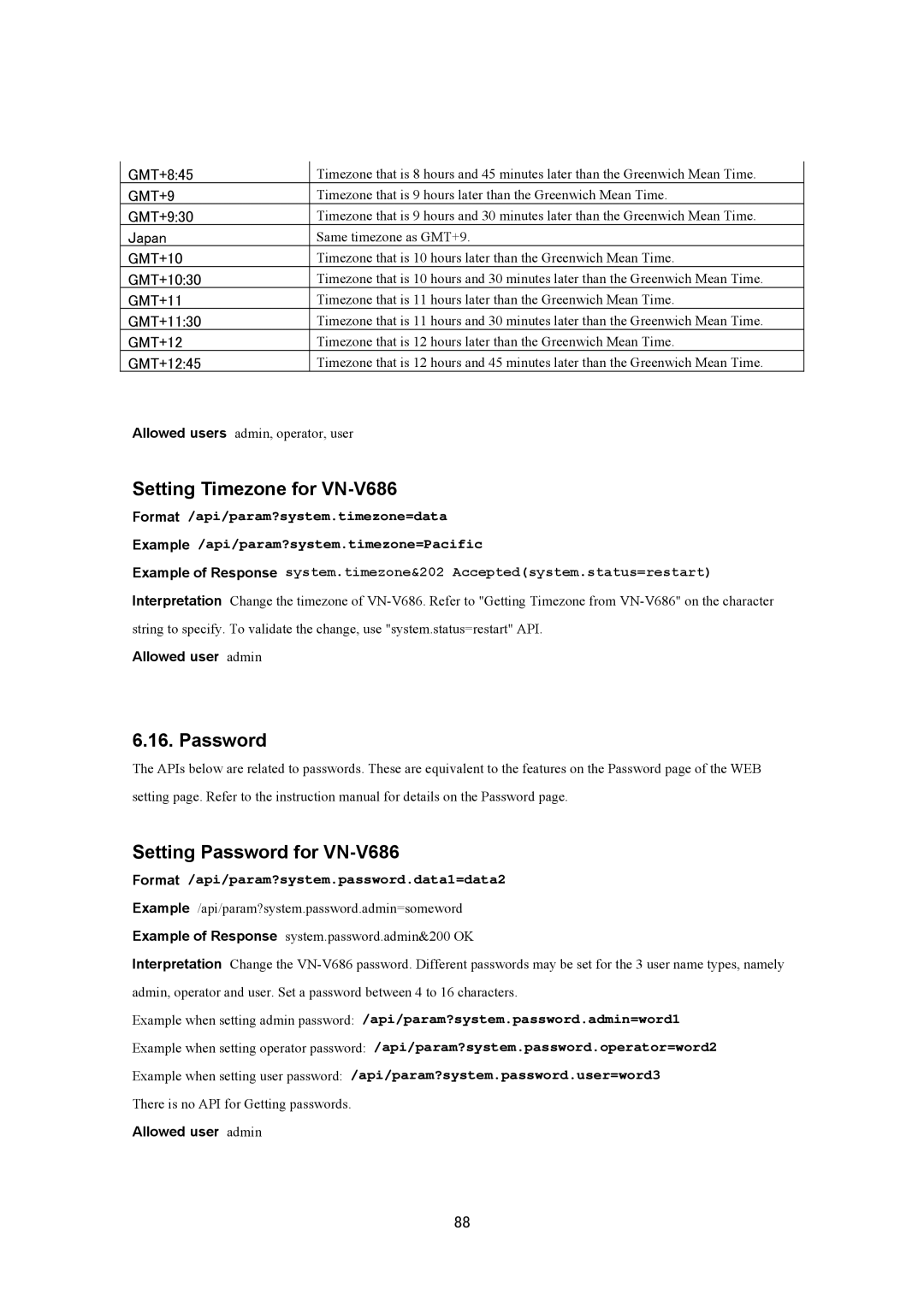 JVC VN-V686U manual Setting Timezone for VN-V686, Password Setting Password for VN-V686 