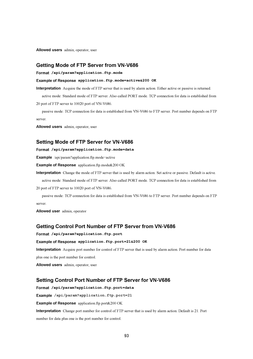 JVC VN-V686U manual Getting Mode of FTP Server from VN-V686, Setting Mode of FTP Server for VN-V686 