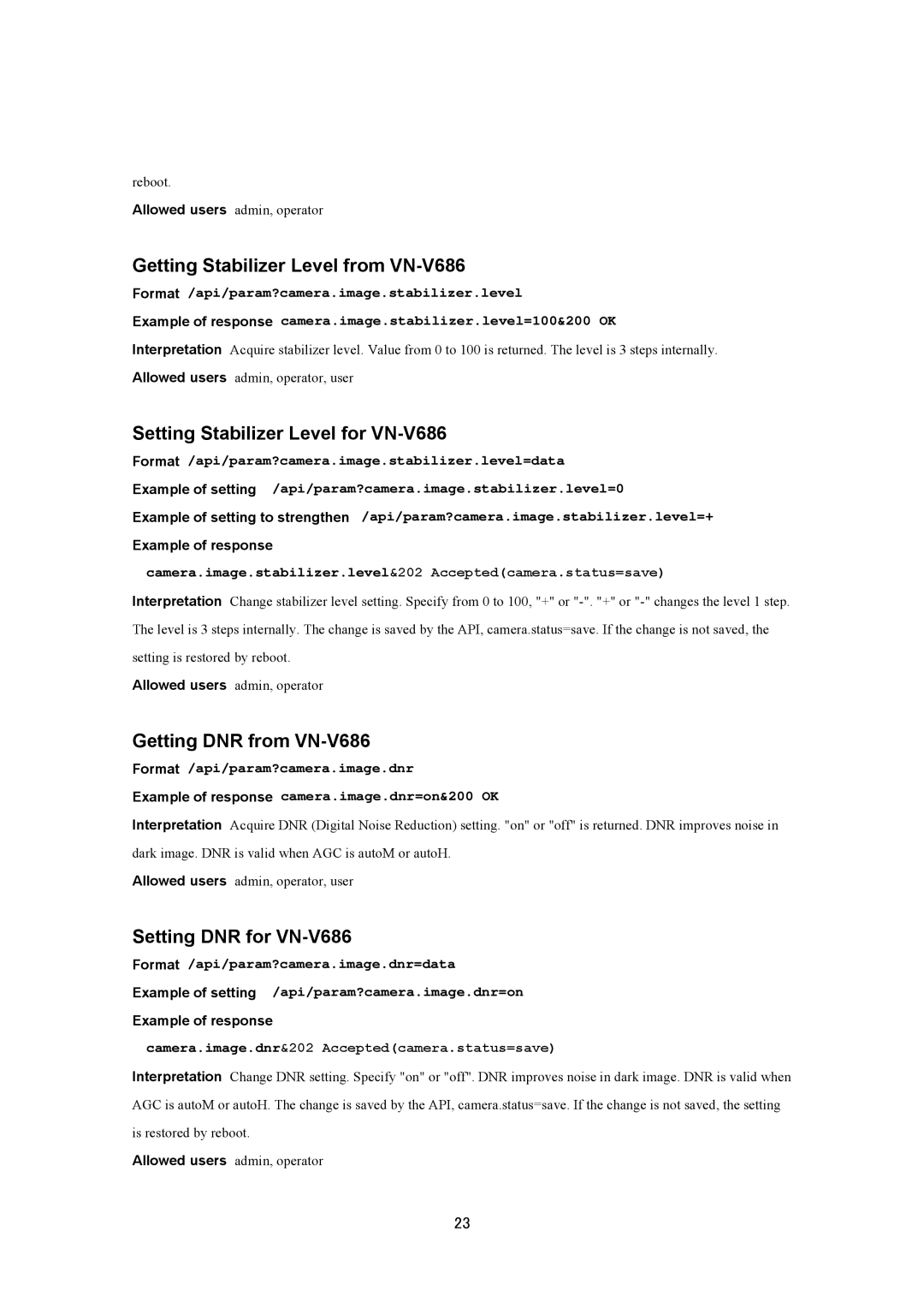 JVC VN-V686UAPI Getting Stabilizer Level from VN-V686, Setting Stabilizer Level for VN-V686, Getting DNR from VN-V686 