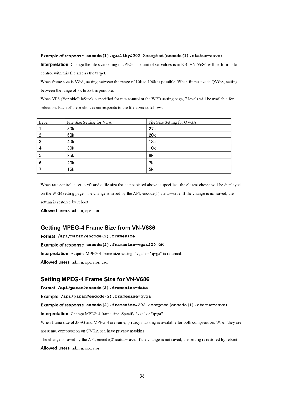 JVC VN-V686UAPI manual Getting MPEG-4 Frame Size from VN-V686, Setting MPEG-4 Frame Size for VN-V686 