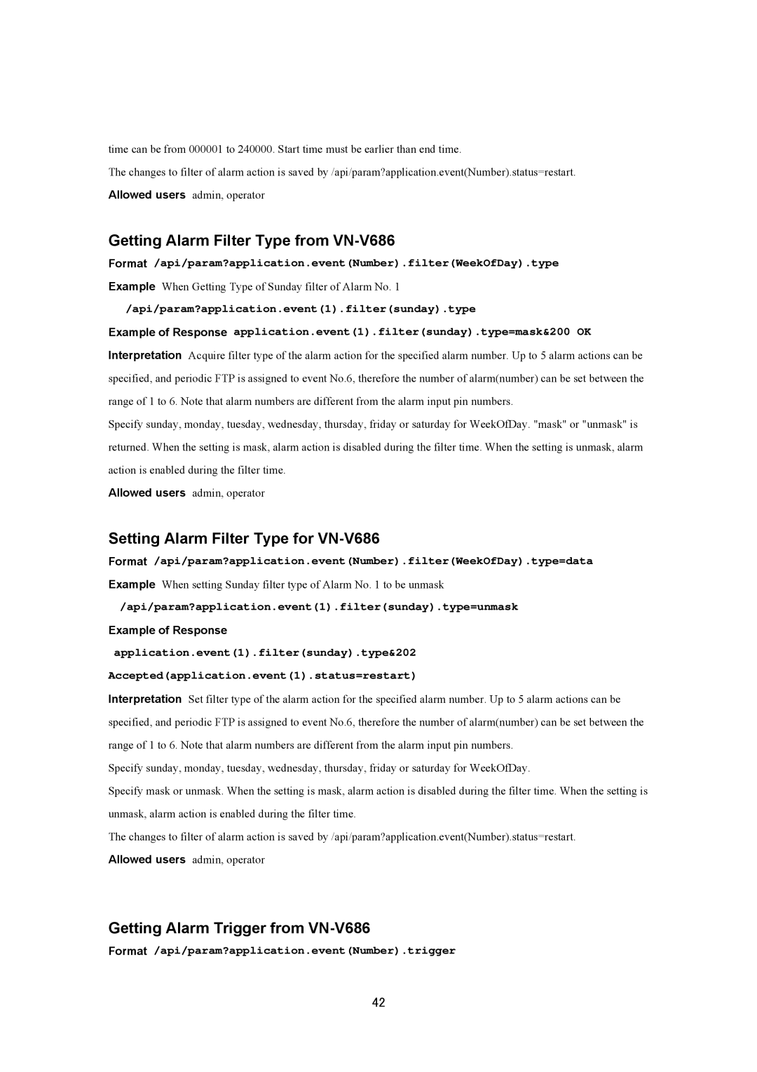 JVC VN-V686UAPI manual Getting Alarm Filter Type from VN-V686, Setting Alarm Filter Type for VN-V686 