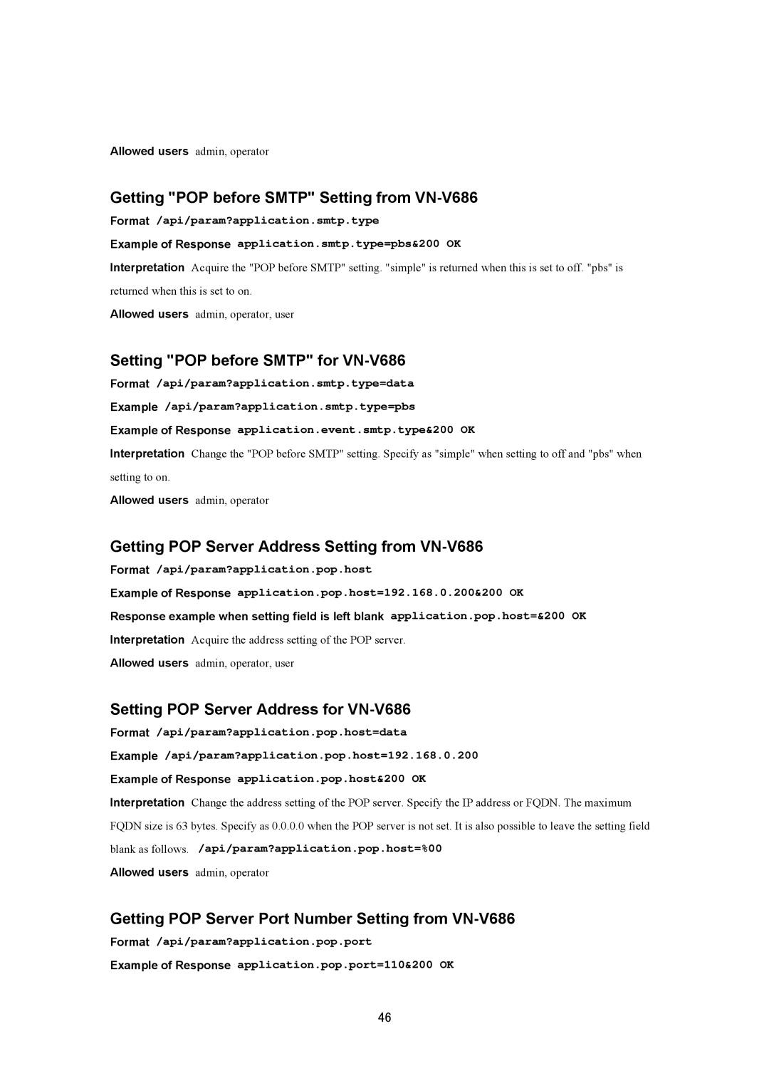 JVC VN-V686UAPI manual Getting POP before Smtp Setting from VN-V686, Setting POP before Smtp for VN-V686 