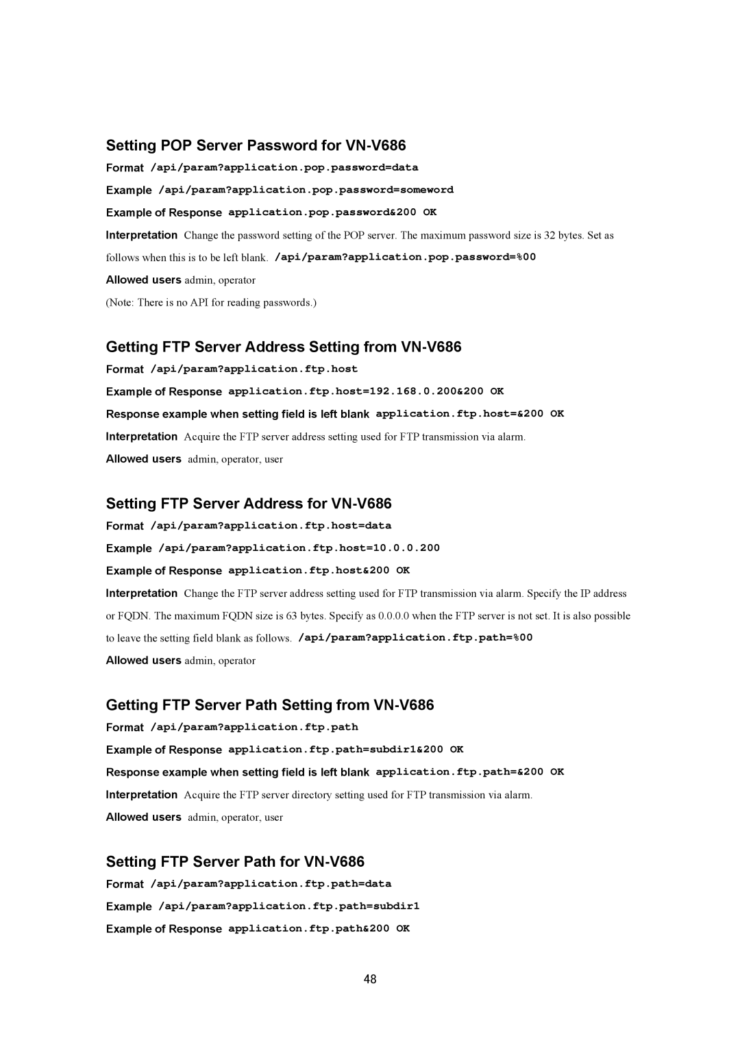 JVC VN-V686UAPI manual Setting POP Server Password for VN-V686, Getting FTP Server Address Setting from VN-V686 