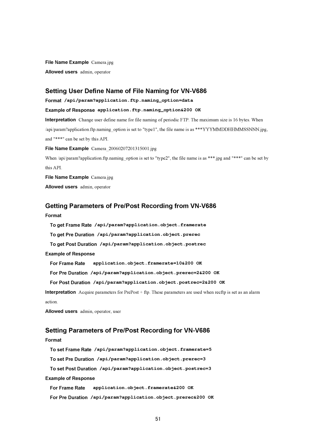 JVC VN-V686UAPI Setting User Define Name of File Naming for VN-V686, Getting Parameters of Pre/Post Recording from VN-V686 