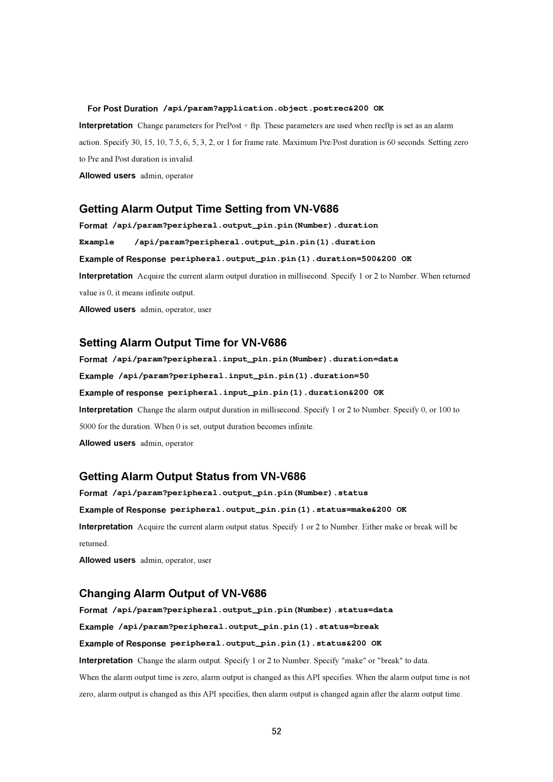 JVC VN-V686UAPI manual Getting Alarm Output Time Setting from VN-V686, Setting Alarm Output Time for VN-V686 