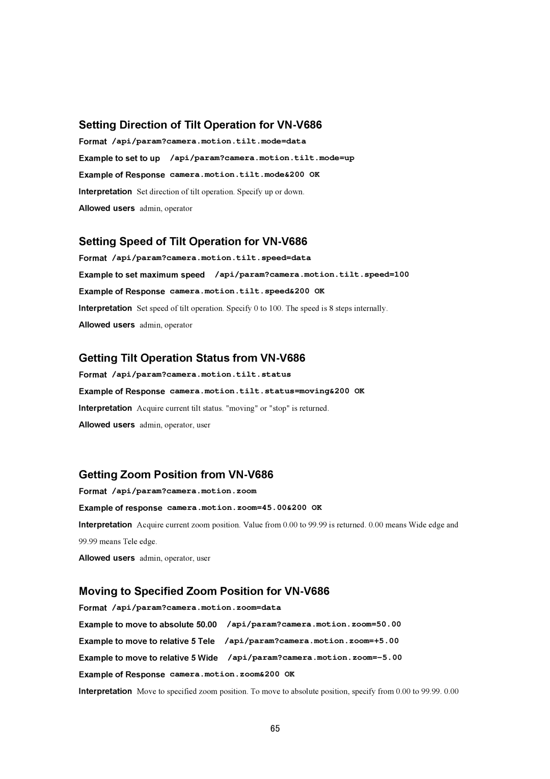 JVC VN-V686UAPI manual Setting Direction of Tilt Operation for VN-V686, Setting Speed of Tilt Operation for VN-V686 