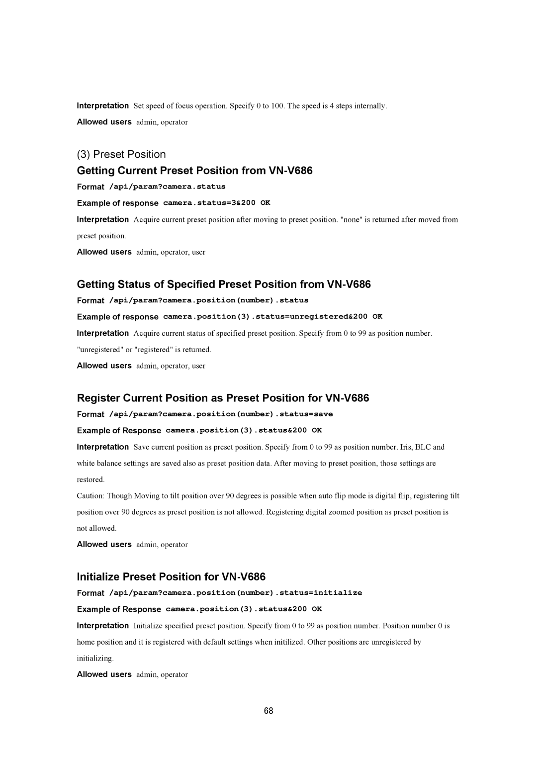 JVC VN-V686UAPI Getting Current Preset Position from VN-V686, Getting Status of Specified Preset Position from VN-V686 