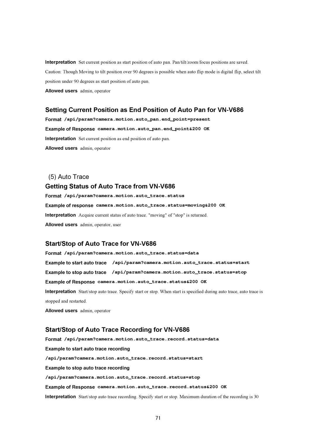 JVC VN-V686UAPI manual Getting Status of Auto Trace from VN-V686, Start/Stop of Auto Trace for VN-V686 