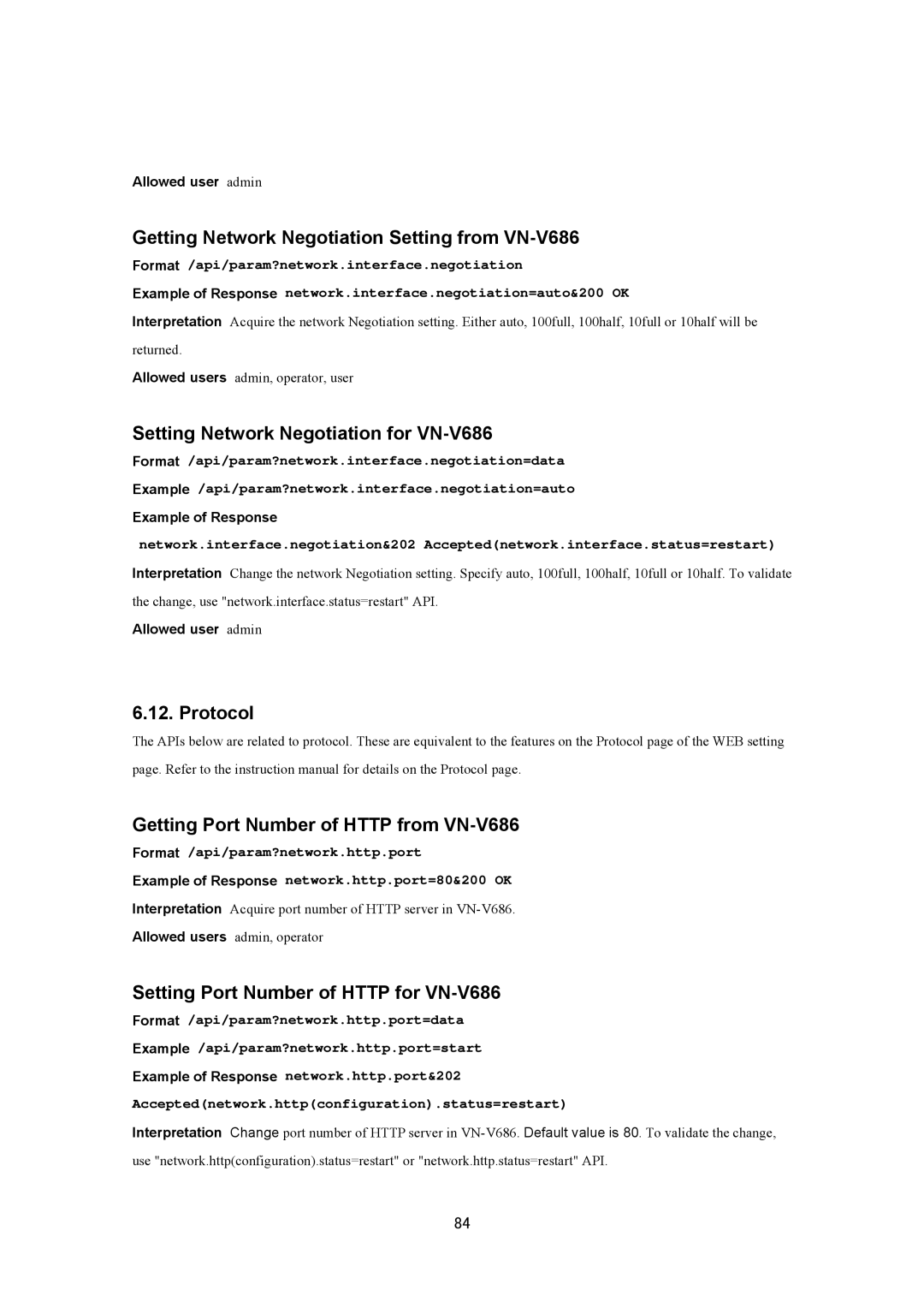 JVC VN-V686UAPI manual Getting Network Negotiation Setting from VN-V686, Setting Network Negotiation for VN-V686 