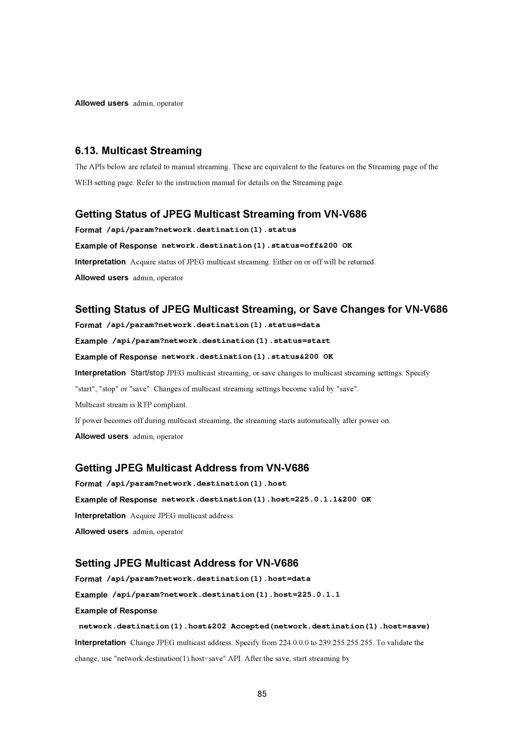 JVC VN-V686UAPI manual Getting Jpeg Multicast Address from VN-V686, Setting Jpeg Multicast Address for VN-V686 