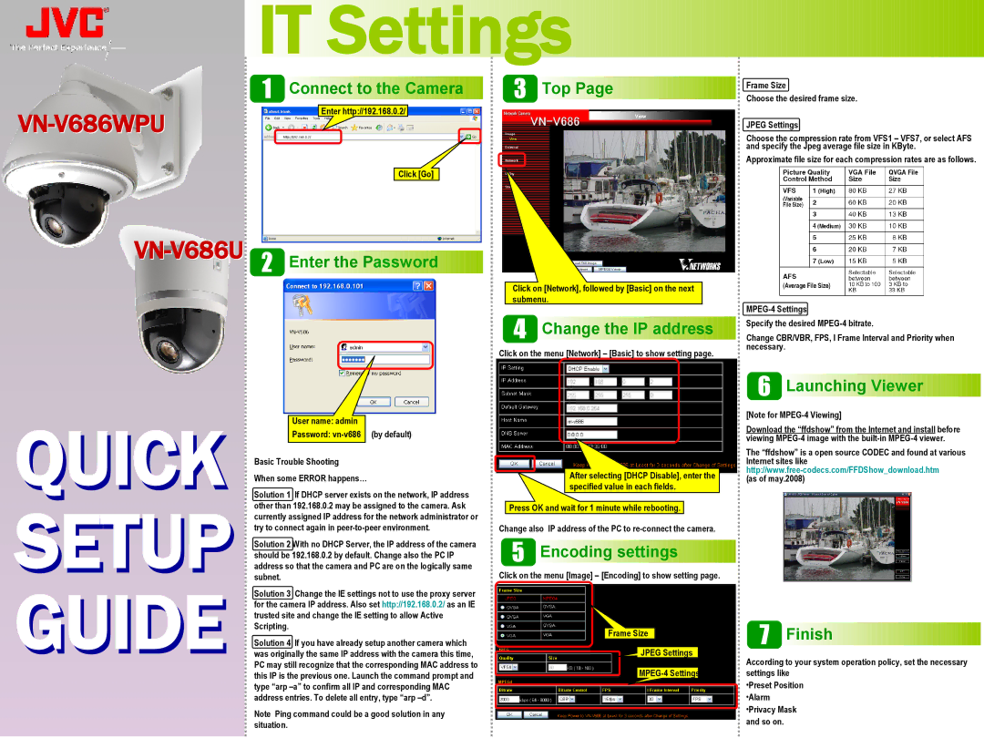 JVC VN-V686WPU setup guide Enter the Password, Change the IP address, Launching Viewer, Encoding settings 