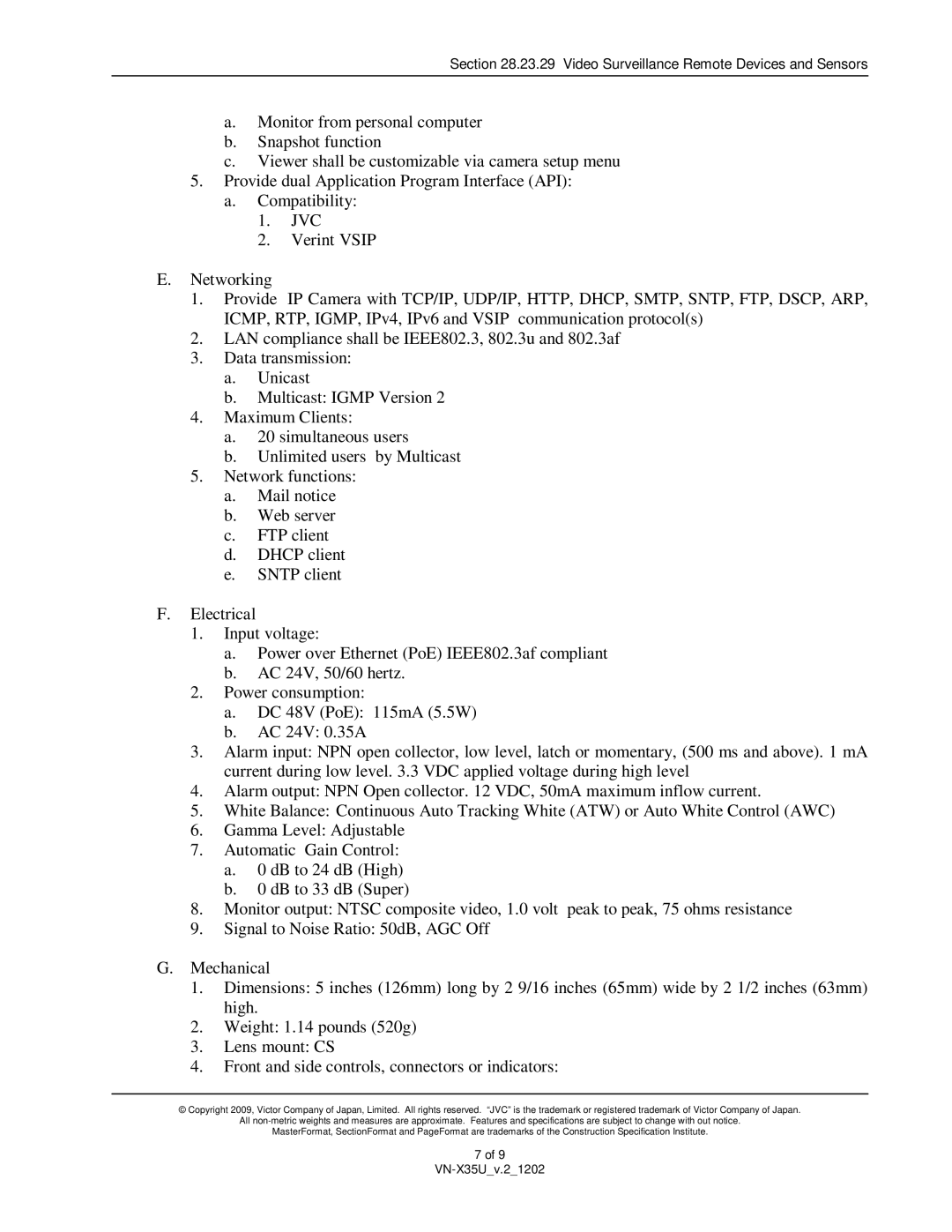 JVC VN-X35U specifications Video Surveillance Remote Devices and Sensors 