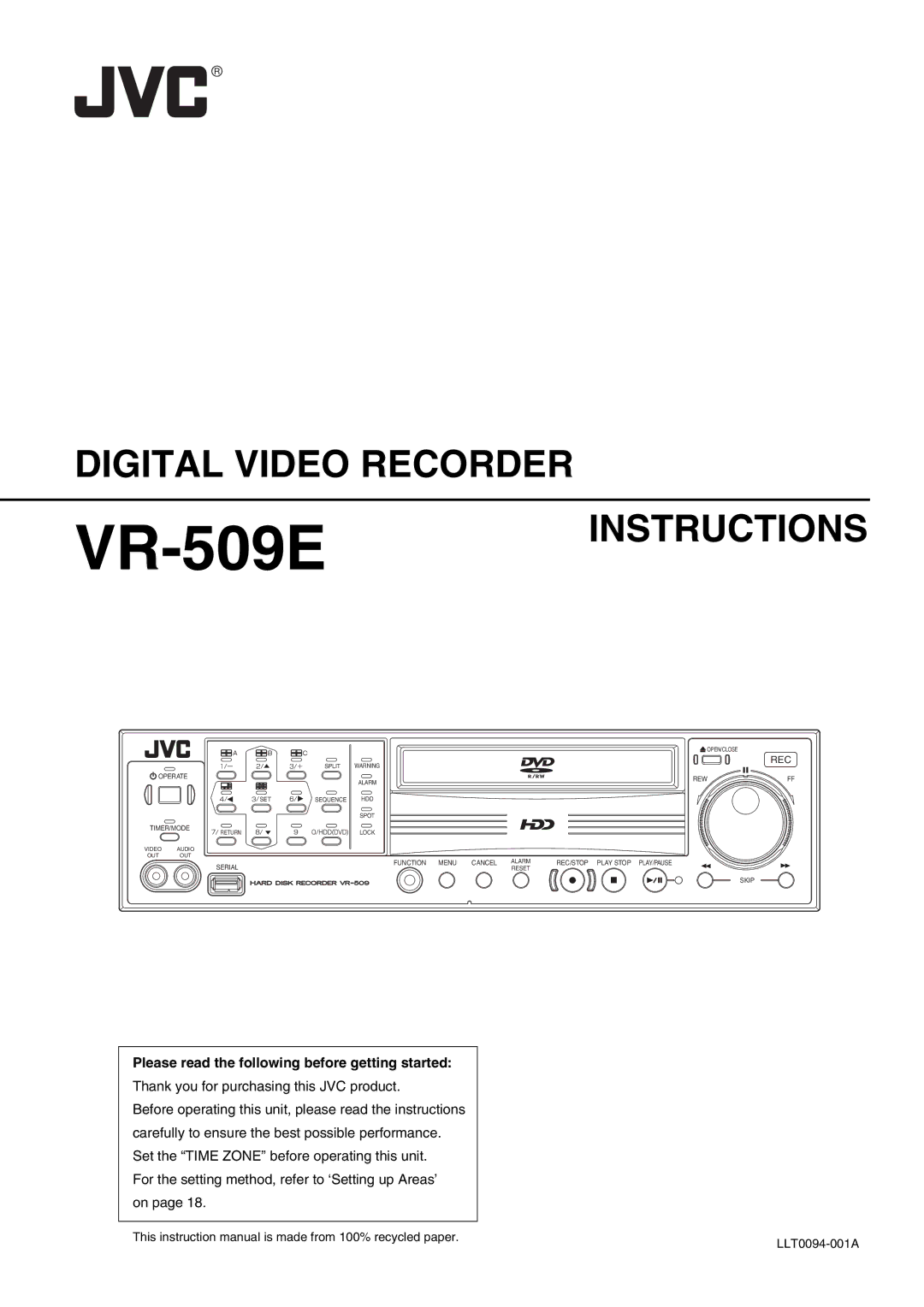 JVC VR-509E instruction manual Please read the following before getting started, Thank you for purchasing this JVC product 