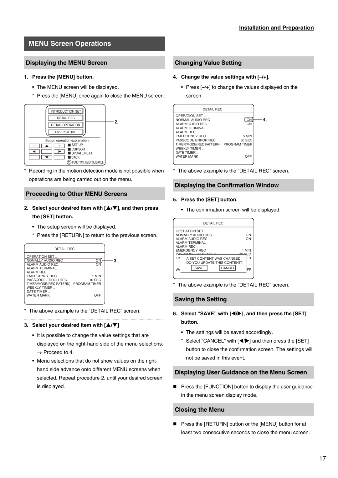 JVC VR-509E instruction manual Menu Screen Operations 