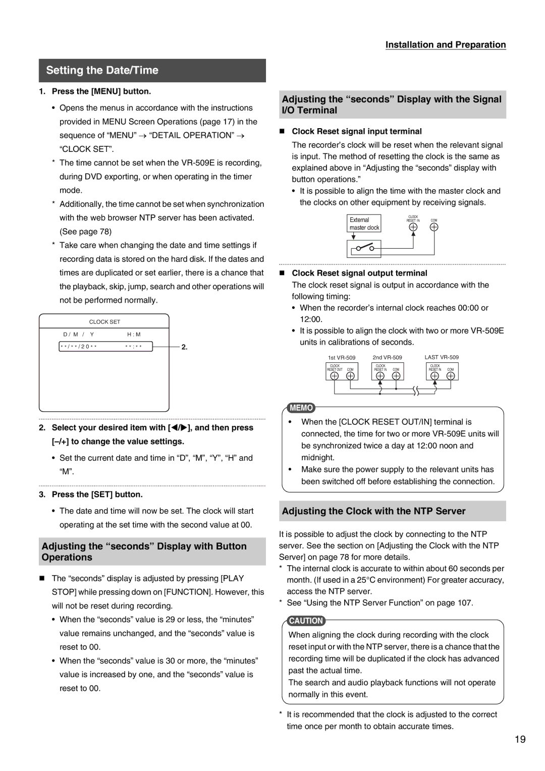 JVC VR-509E instruction manual Setting the Date/Time, Adjusting the seconds Display with Button Operations 