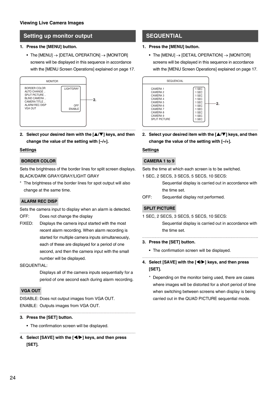 JVC VR-509E instruction manual Setting up monitor output, Sequential 