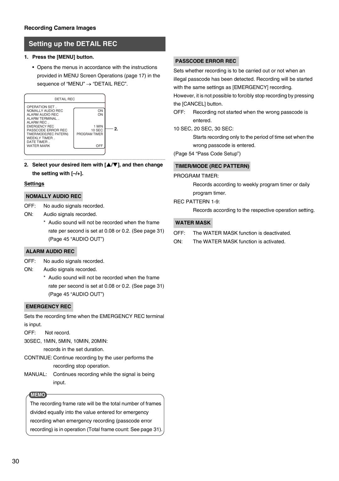 JVC VR-509E instruction manual Setting up the Detail REC 