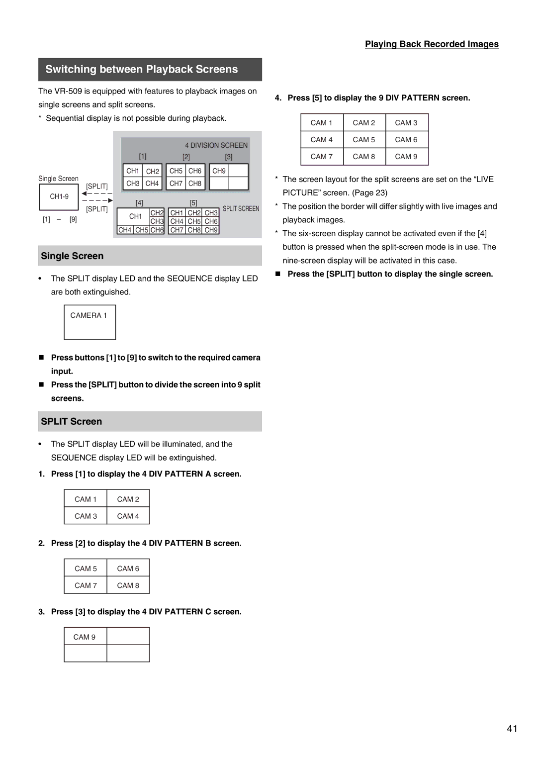 JVC VR-509E Switching between Playback Screens, Picture screen, Six-screen display cannot be activated even if 