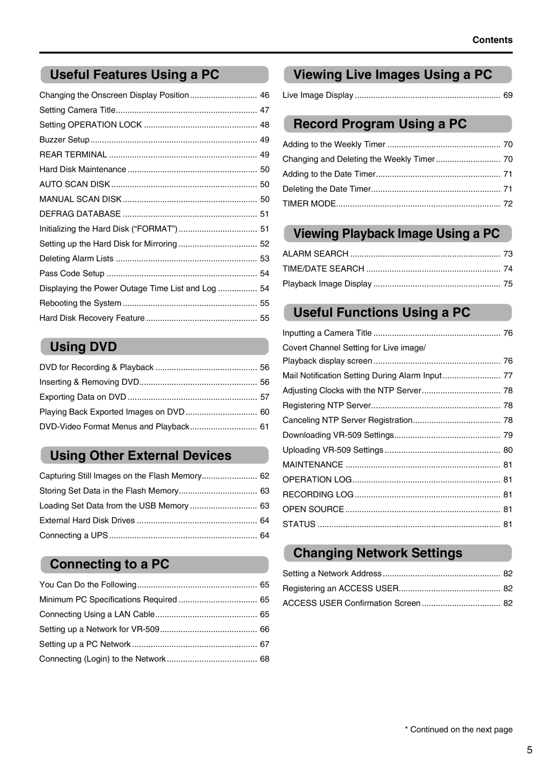 JVC VR-509E Rear Terminal, Auto Scan Disk Manual Scan Disk Defrag Database, Timer Mode, Alarm Search TIME/DATE Search 