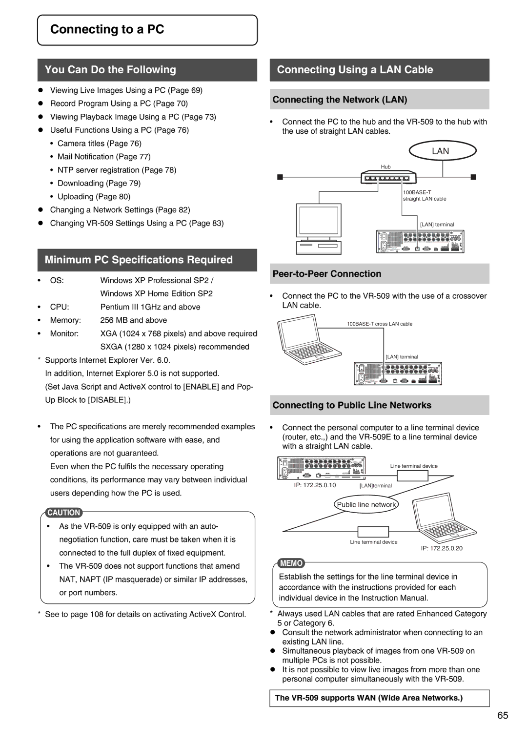 JVC VR-509E instruction manual You Can Do the Following, Minimum PC Specifications Required, Connecting Using a LAN Cable 