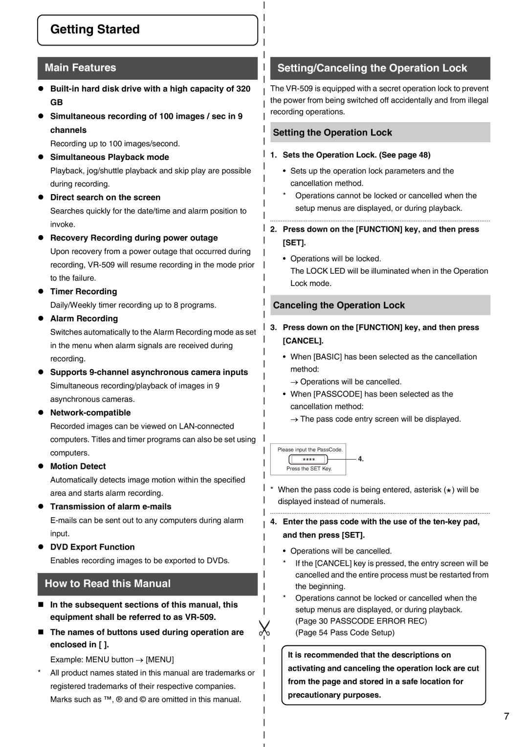 JVC VR-509E Main Features, How to Read this Manual, Setting/Canceling the Operation Lock, Setting the Operation Lock 