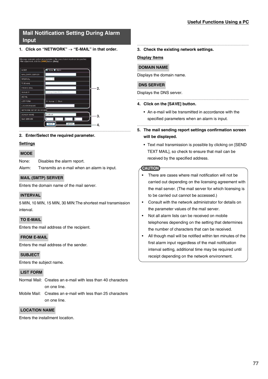 JVC VR-509E instruction manual Mail Notification Setting During Alarm Input 