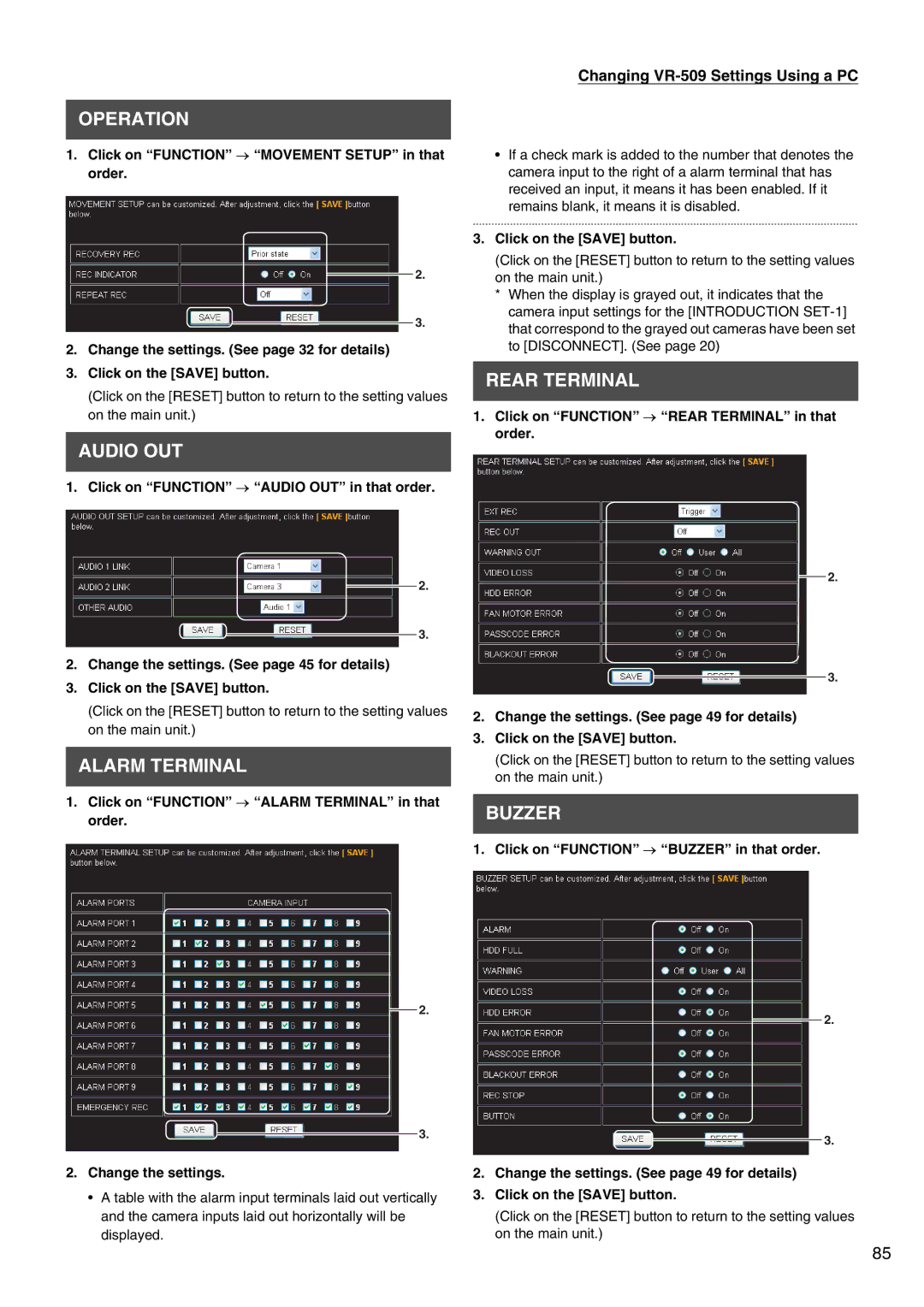 JVC VR-509E instruction manual Operation, Alarm Terminal, Buzzer 