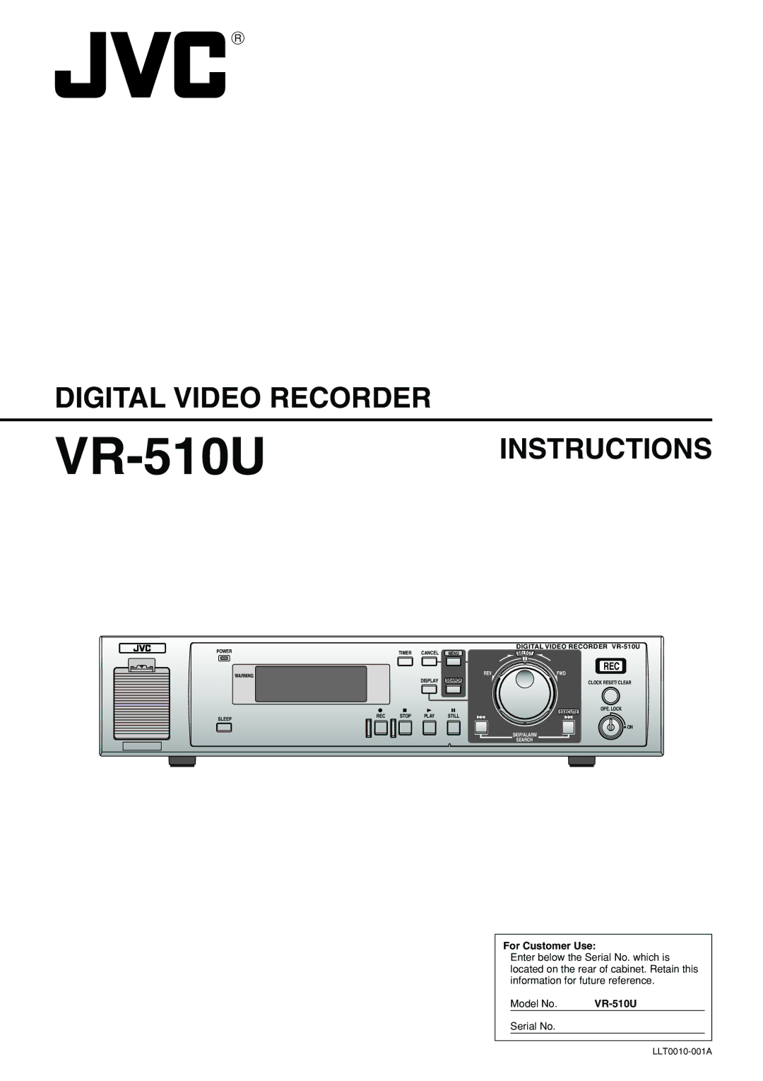 JVC VR-510U manual For Customer Use, Serial No 