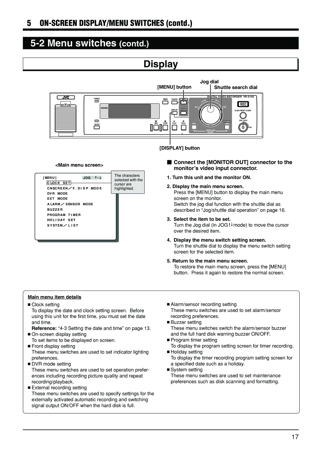 JVC VR-510U manual Display 