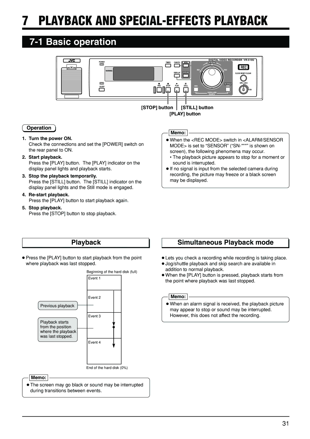 JVC VR-510U manual Simultaneous Playback mode 