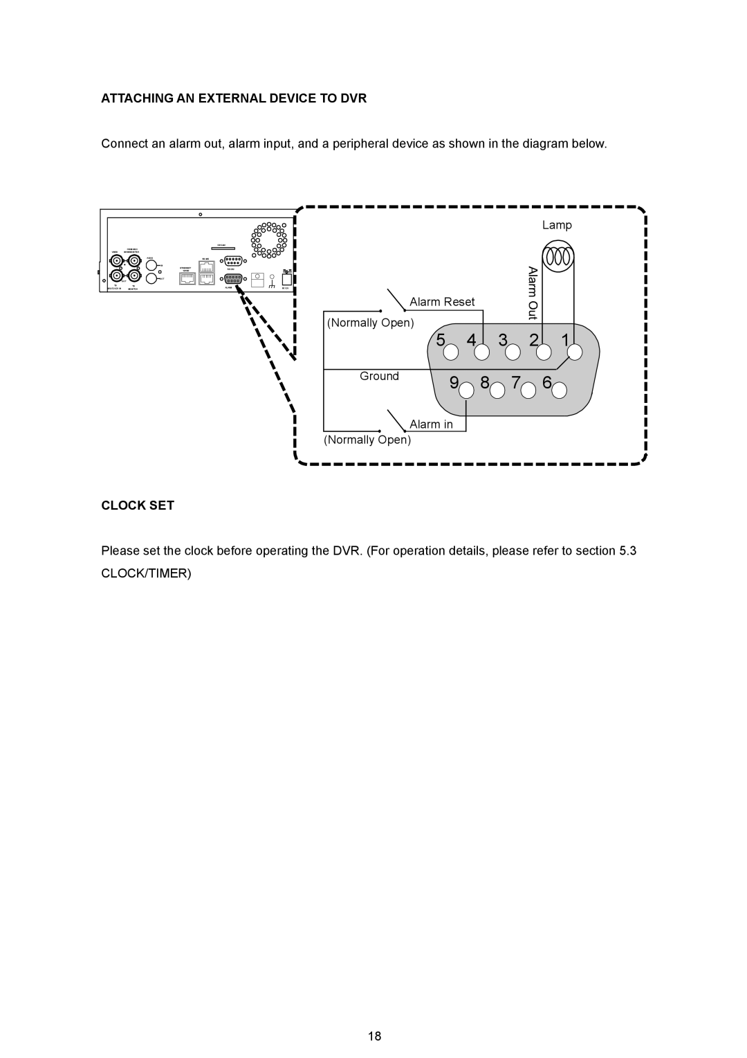 JVC VR 601 instruction manual Attaching AN External Device to DVR, Clock SET 