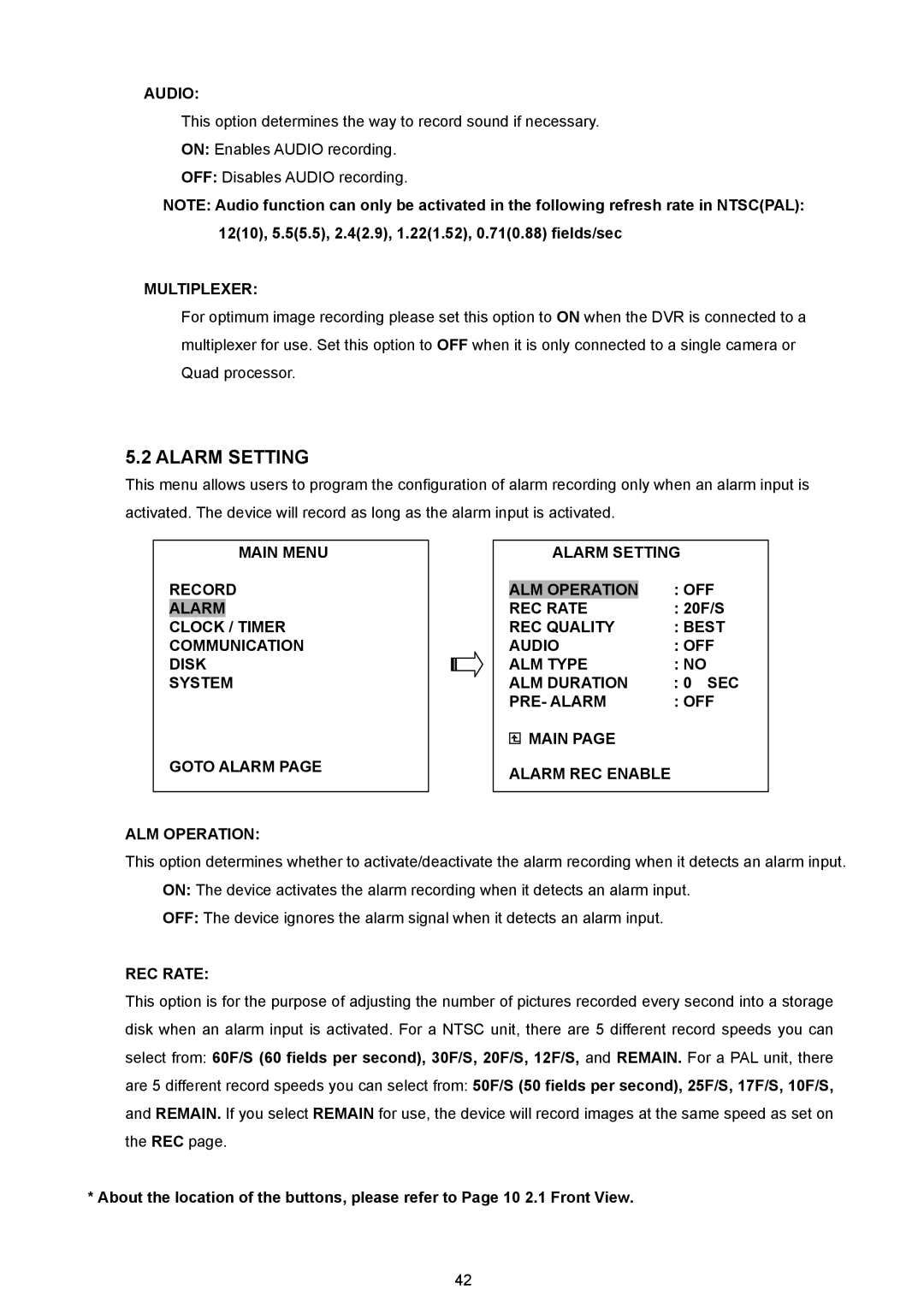 JVC VR 601 instruction manual Alarm Setting, 20F/S 