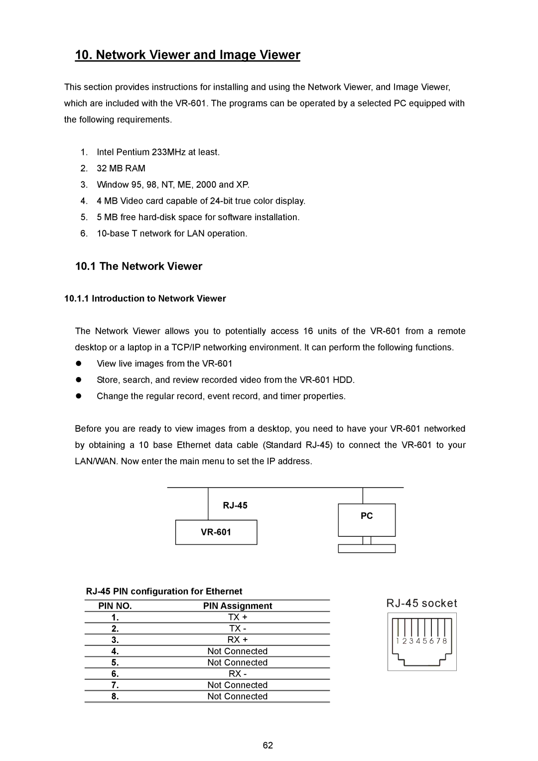 JVC VR 601 instruction manual Network Viewer, PIN no 