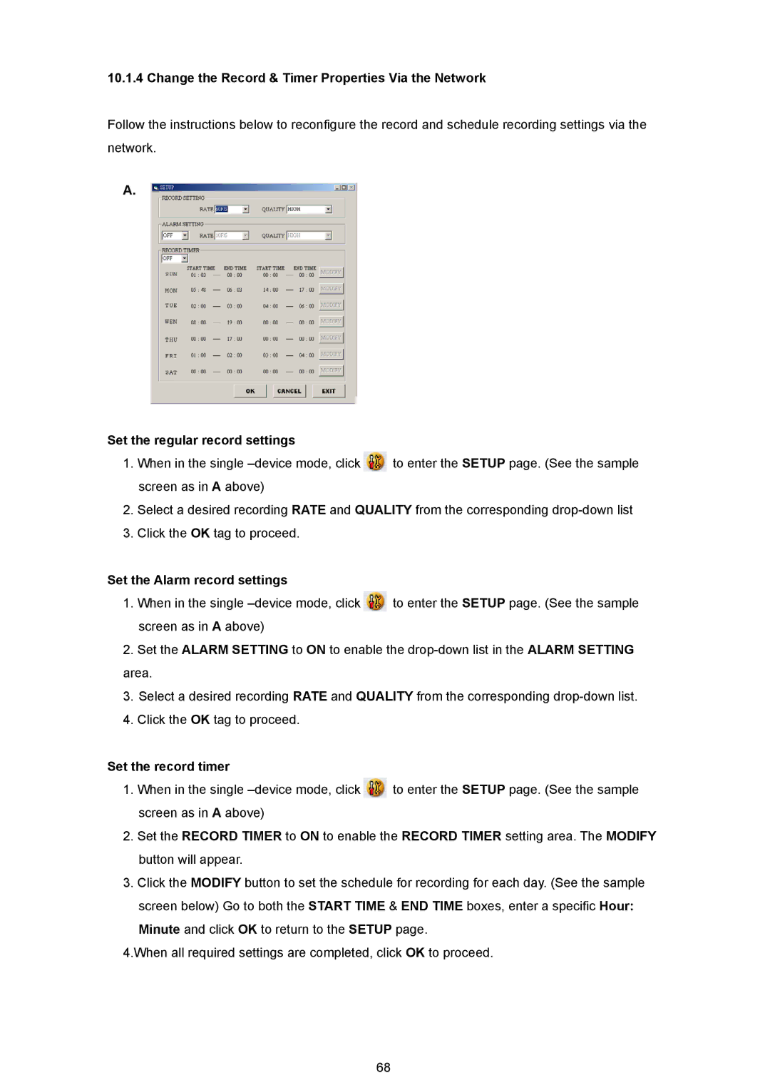 JVC VR 601 Change the Record & Timer Properties Via the Network, Set the regular record settings, Set the record timer 