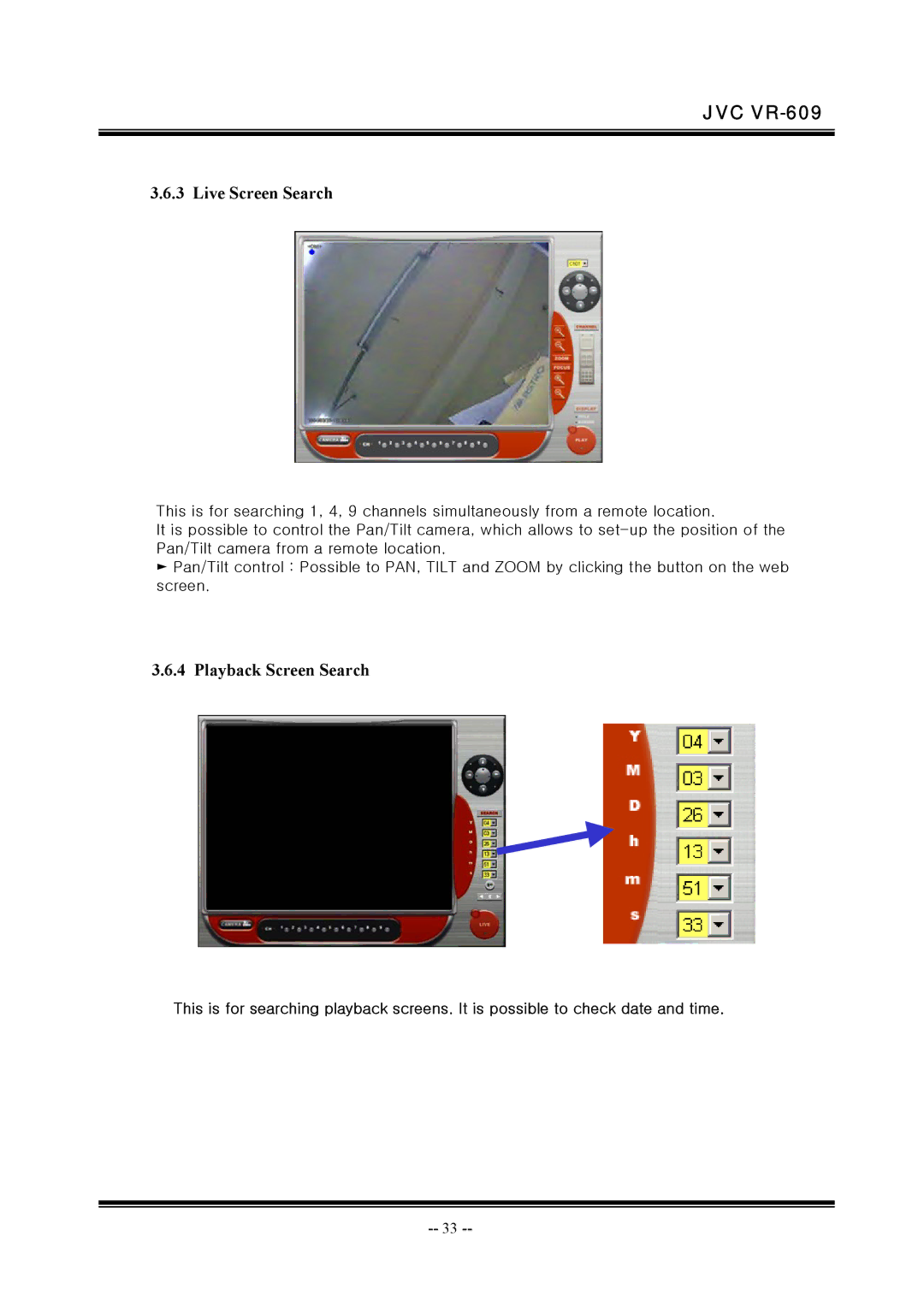 JVC VR-609 manual Playback Screen Search 