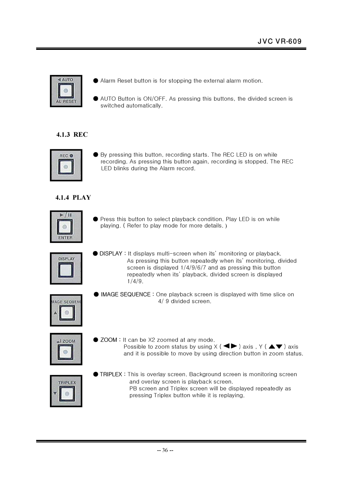 JVC VR-609 manual 3 REC, Play 