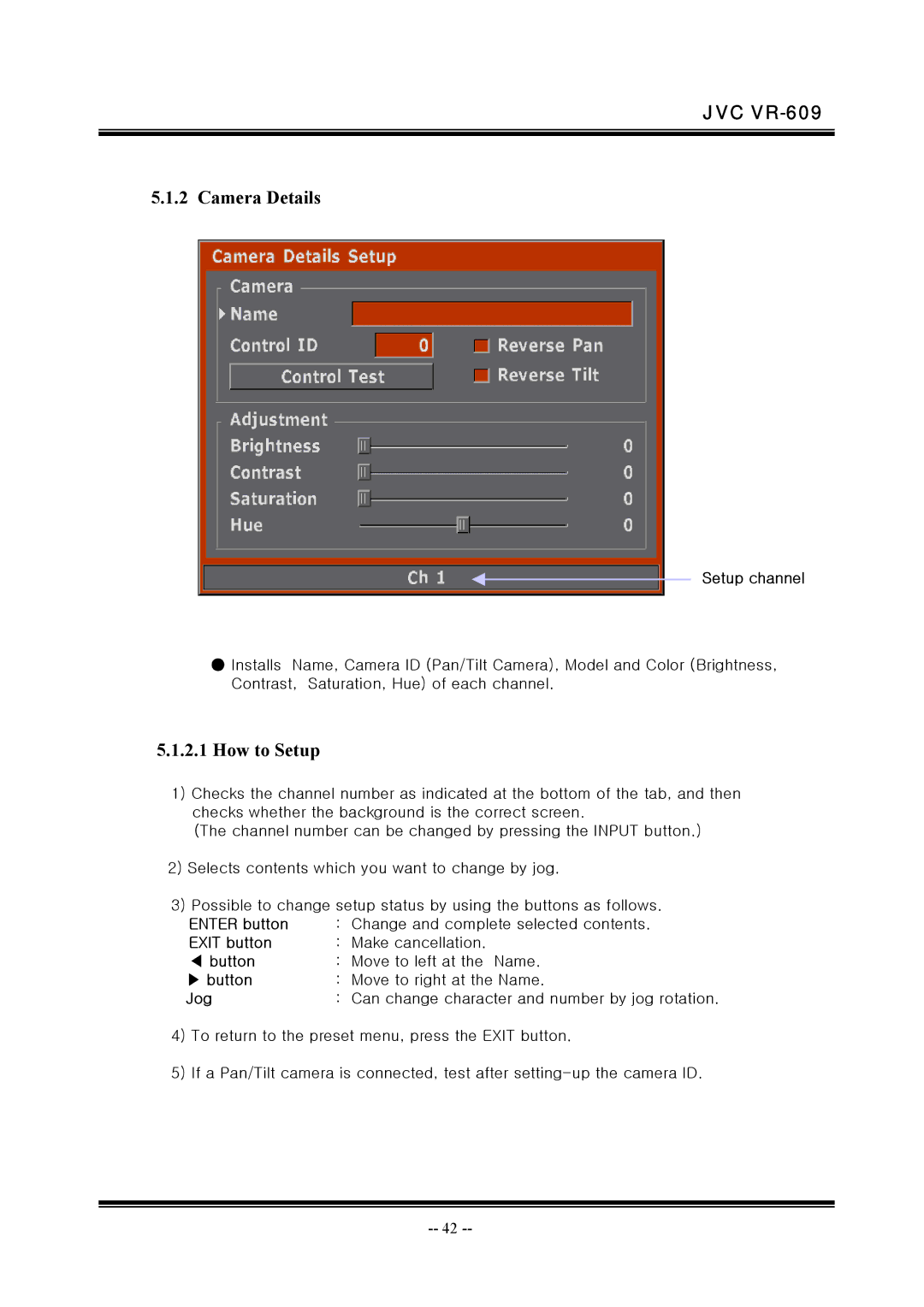 JVC VR-609 manual Camera Details, How to Setup 