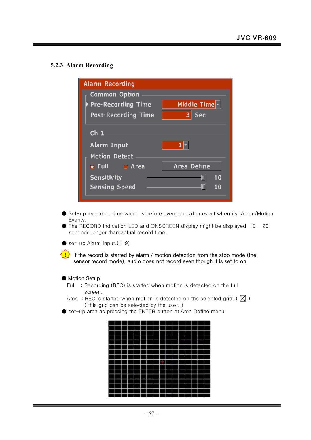 JVC VR-609 manual Alarm Recording 