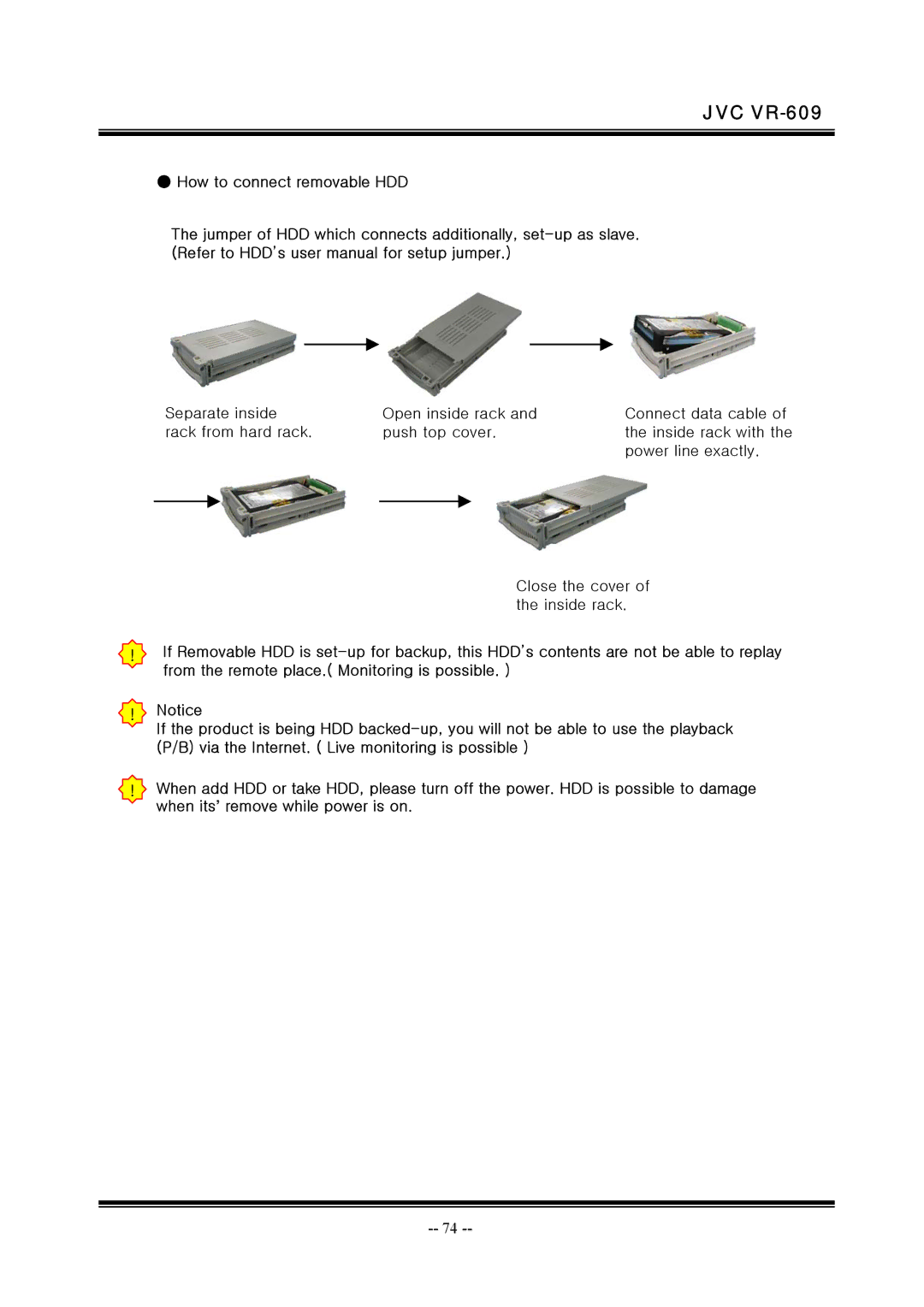 JVC VR-609 manual How to connect removable HDD 